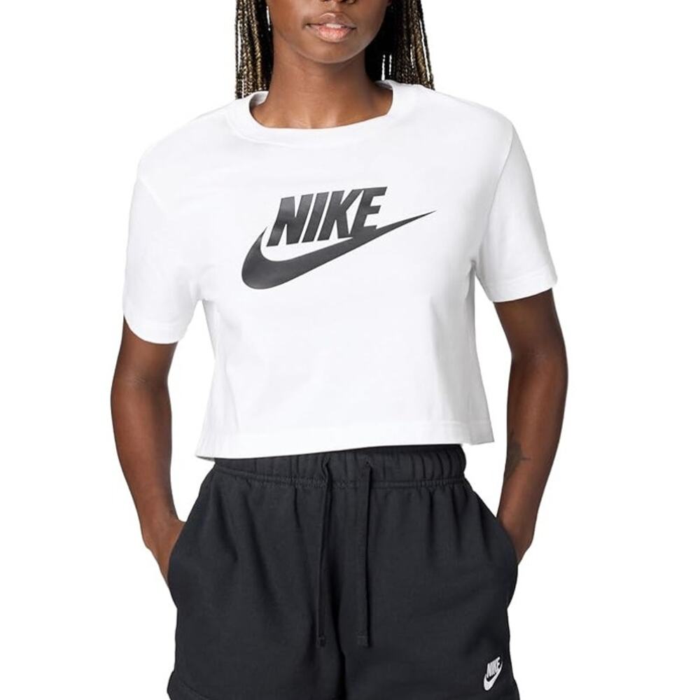 NEW Nike Essential Crop T-Shirt Women’s White Black Size Large BV6175-100